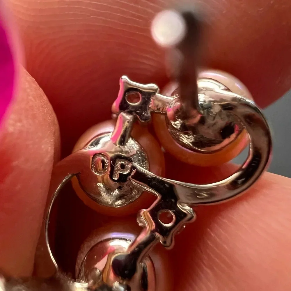 Pink Freshwater and CZ Rhodium Over Sterling Silver Earrings with omega backs